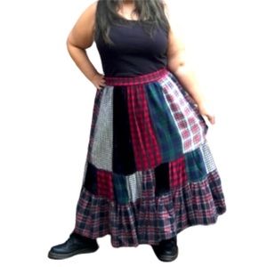 VINTAGE 90’s Holiday Flannel Plaid Patches Maxi Skirt by Victoria Jones